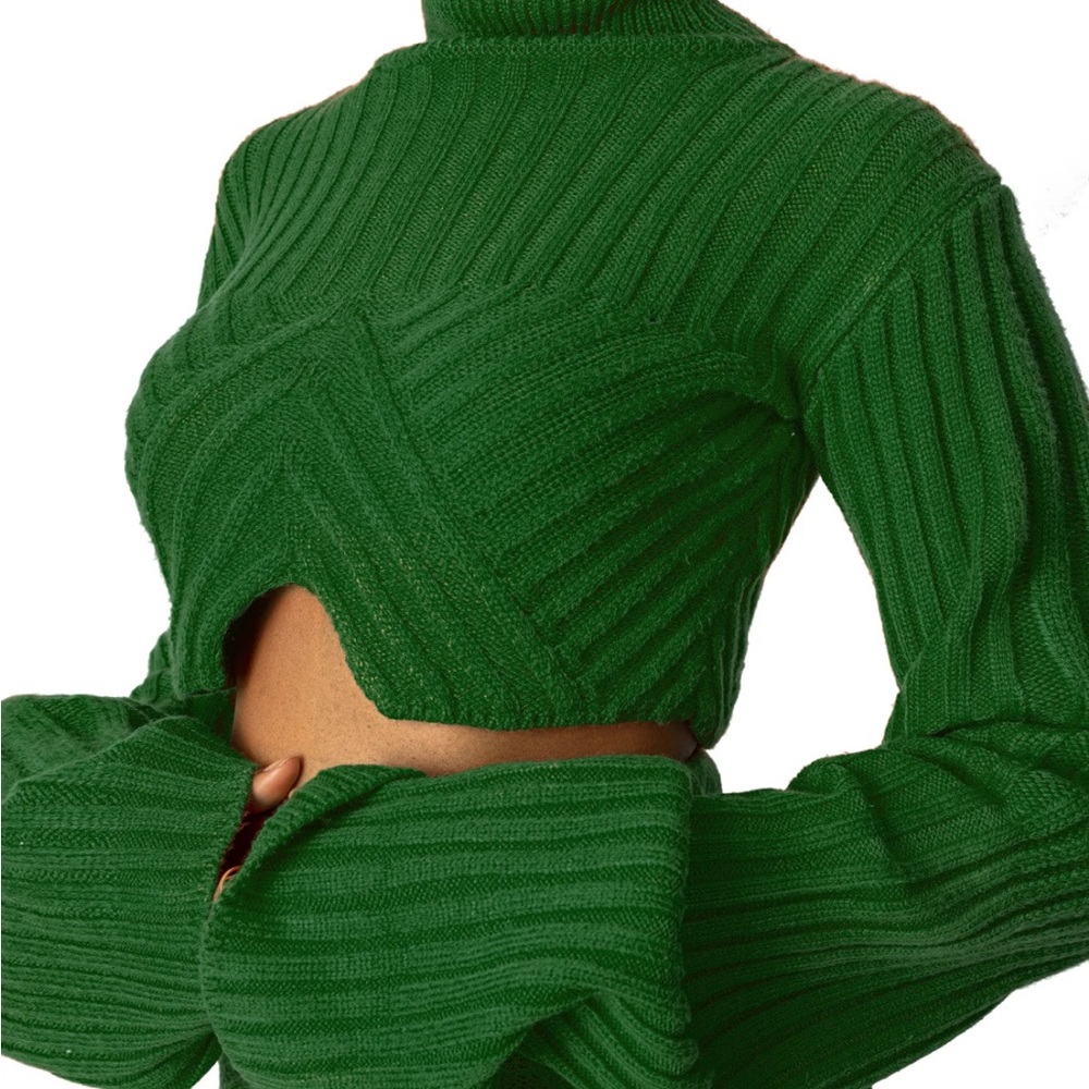 Hanifa Green Sia Crop Turtleneck Sweater M